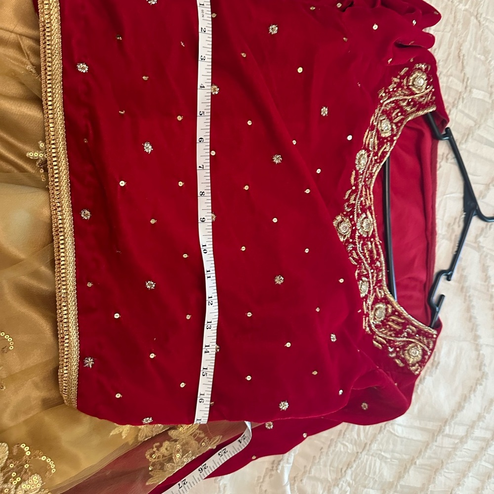 Red velvet Choli and golden lengha